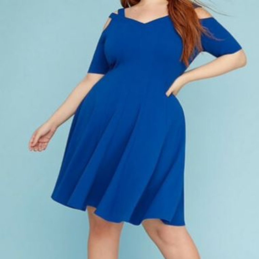 Lane Bryant Blue Dress Off Shoulder Fit & Flare sz 28